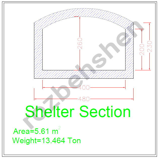 مقطع پناهگاه 4 متری ارتفاع 2